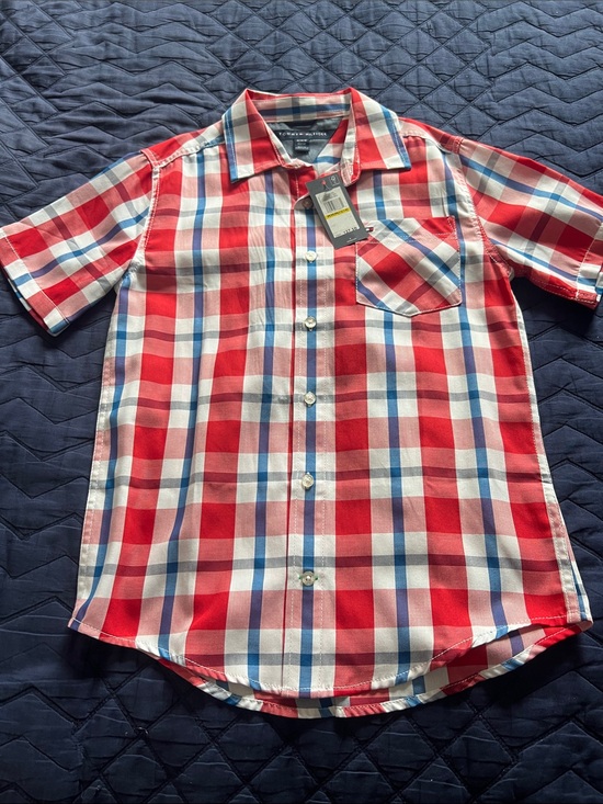 Tommy Hilfiger Other - Tommy Hilfiger Red, White & Blue Plaid Short-Sleeve Button-Down Shirt